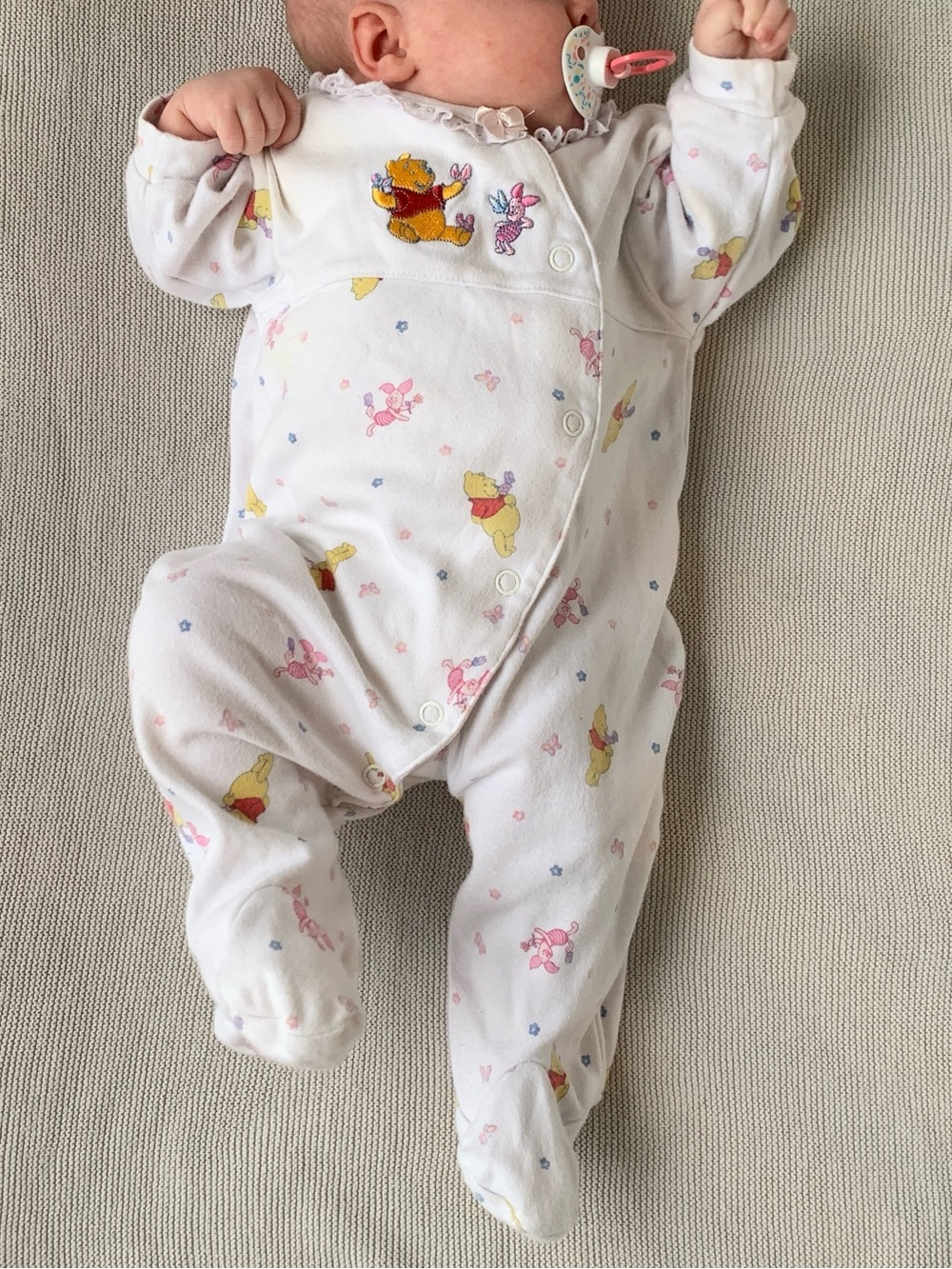 Disney Vintage Winnie the Pooh & Piglet Embroidered Frilly Footie Sleeper 0-3M